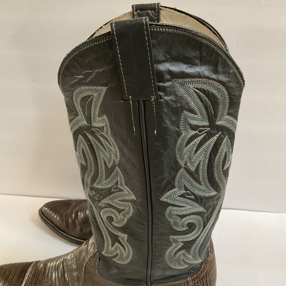 Vintage Cowtown Teju Lizard Cowboy Western Boots Black Shaft Mens 11.5D Handmade main image 14